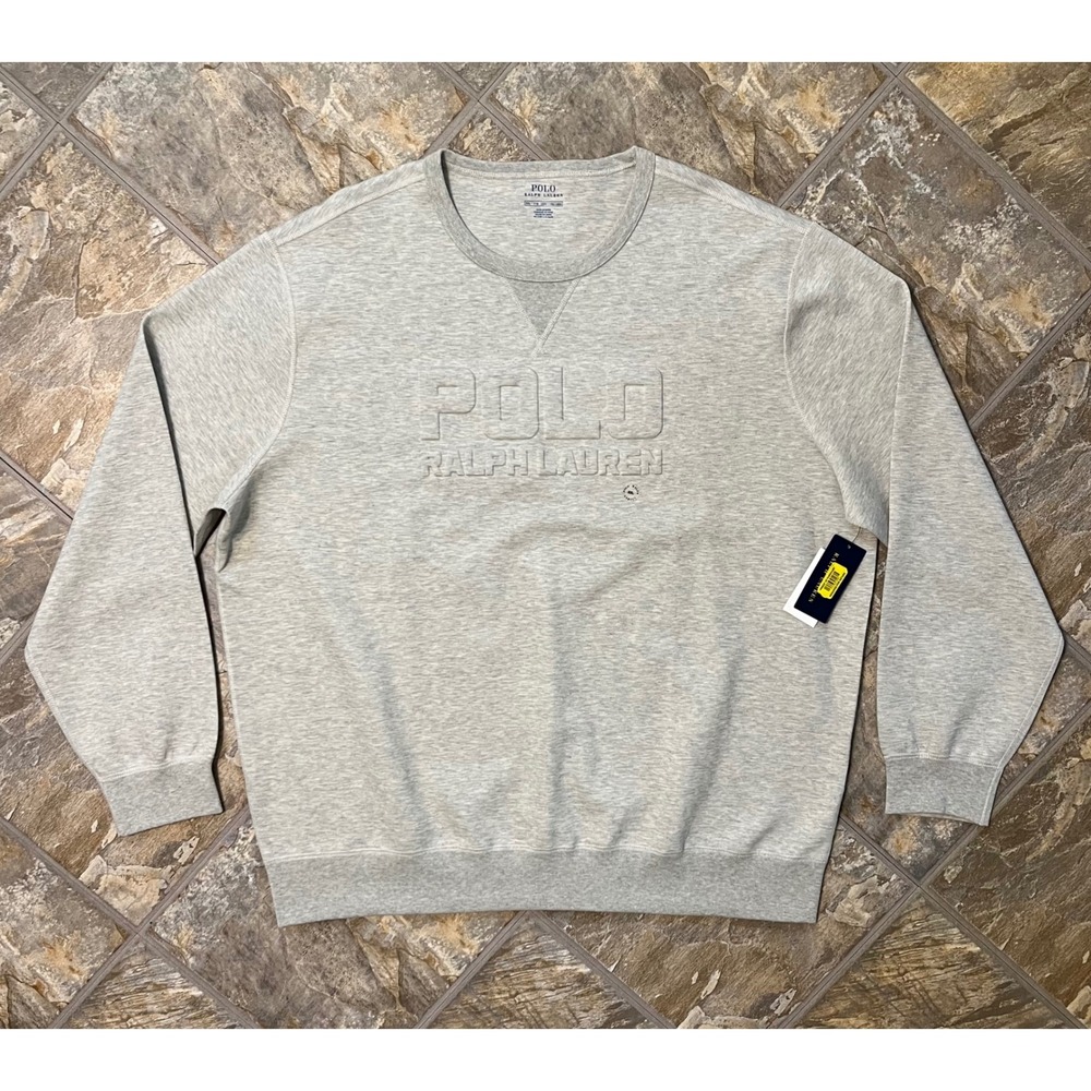 Polo Ralph Lauren Sweatshirt Mens XXL Grey New Embossed Spellout Crewneck